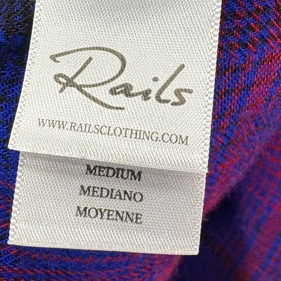Rails Hunter Plaid Flannel Button Up Azure Scarlet Women's Medium Vibrant Soft - Picture 9 of 12